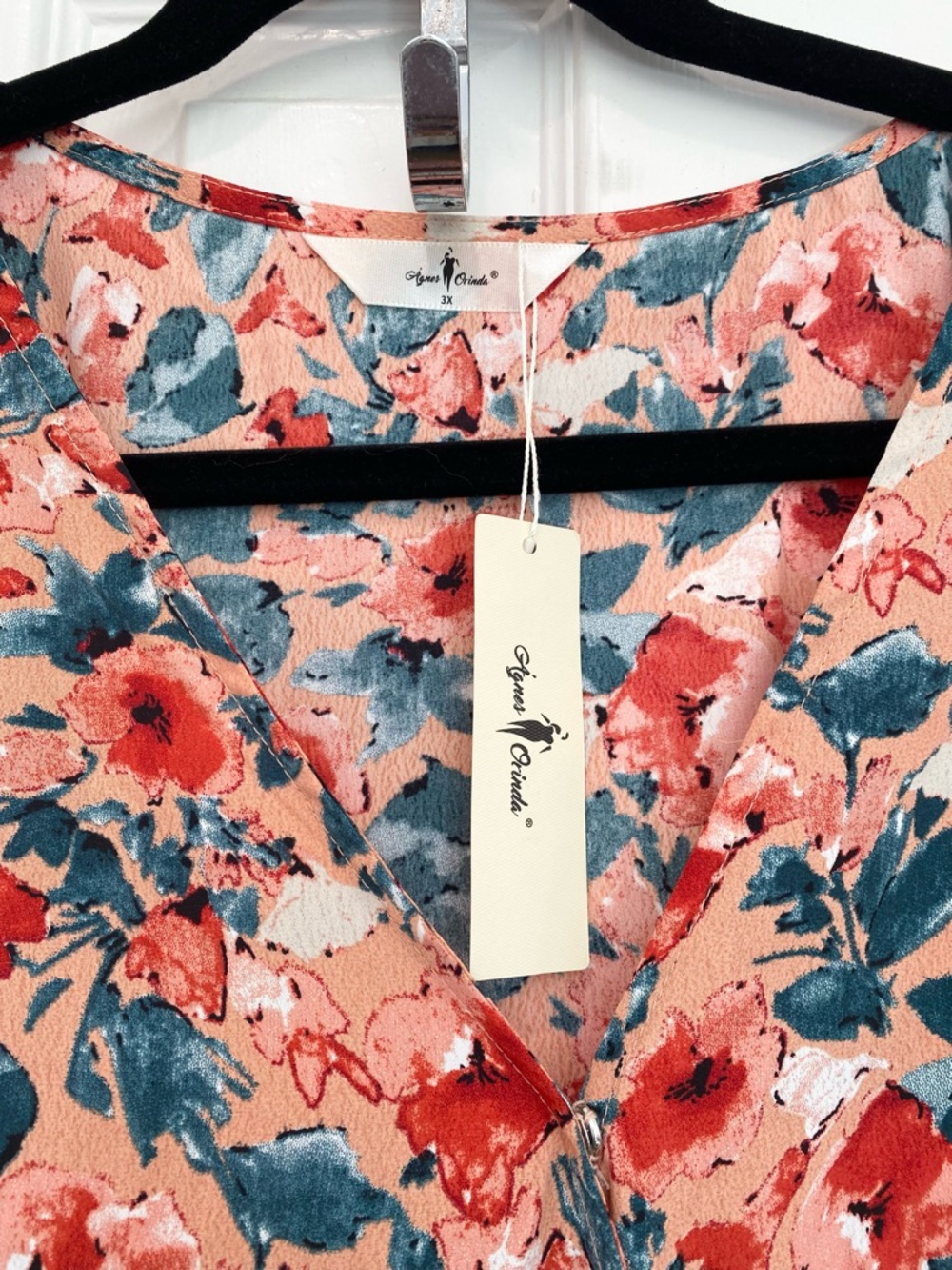 Plus Size Wrap Belted Tops Floral V-neck Ruffle Short Sleeve Peplum Blouse, 3X - Picture 9 of 15